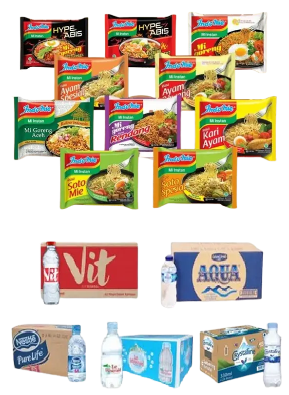 Indonesian Instant Noodles and Mineral Water